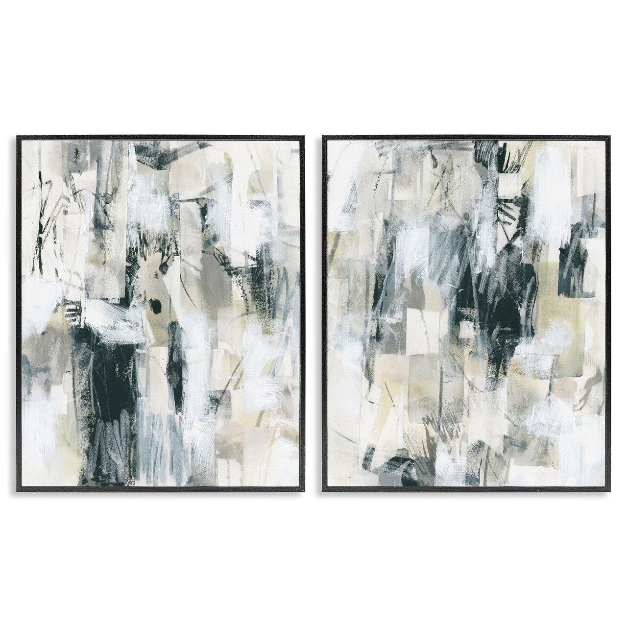 Stupell Industries Abstract Charcoal and Beige 2 pc Framed Giclee Wall Art Set Design by June Erica Vess